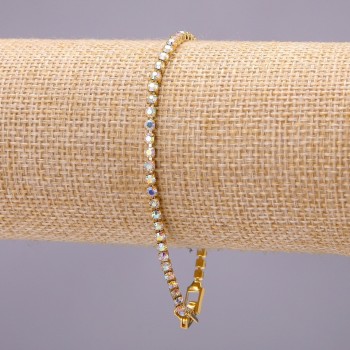 Brățară cu strasuri, într-un singur rând, culoare metalică aurie, lungime 20 cm, lățime 3 mm