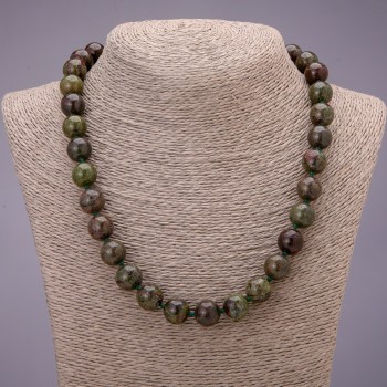 Colier din jasper natural „Sângele Dragonului”, mărgele rotunde netede, diametrul de 12 mm, lungime 48 cm