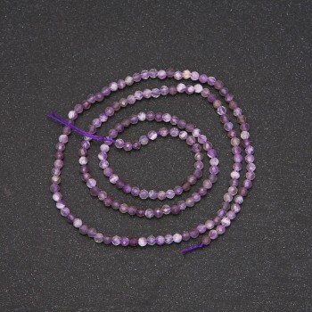 Mărgele de ametist pe șnur, sferice, cu fațe tăiate, diametrul 2 mm (±), lungime 38 cm