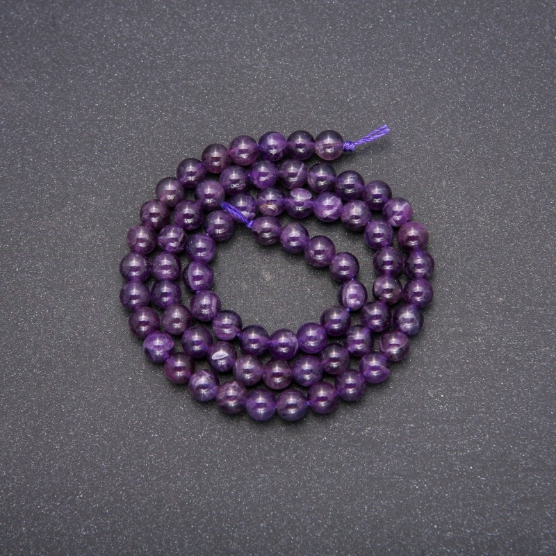 Mărgele din piatră naturală ametist, formă sferică netedă, diametrul 6,5 mm, lungime 38 cm