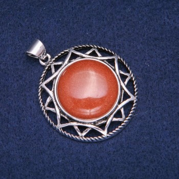 Pandantiv cu piatră de aventurin „Nisip auriu” în montură veche 40×46 mm