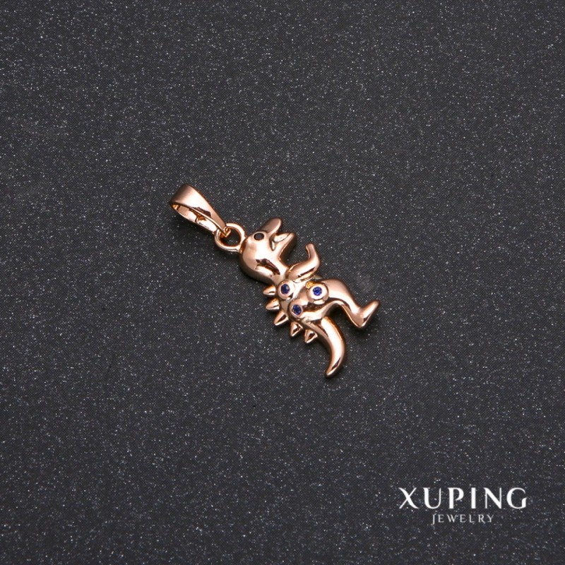 Pandantiv Xuping Dinozaur cu pietre albastre, 10x24 mm, placat cu aur 18K