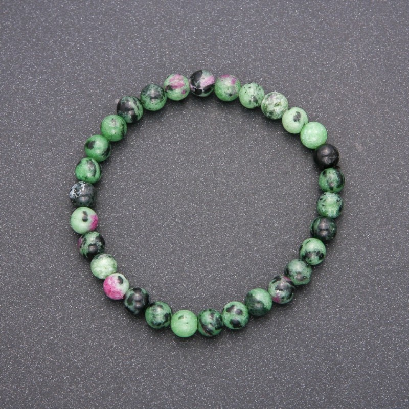 Brățară din zoizit natural pe elastic, bile netede de 6 mm, circumferință 18 cm
