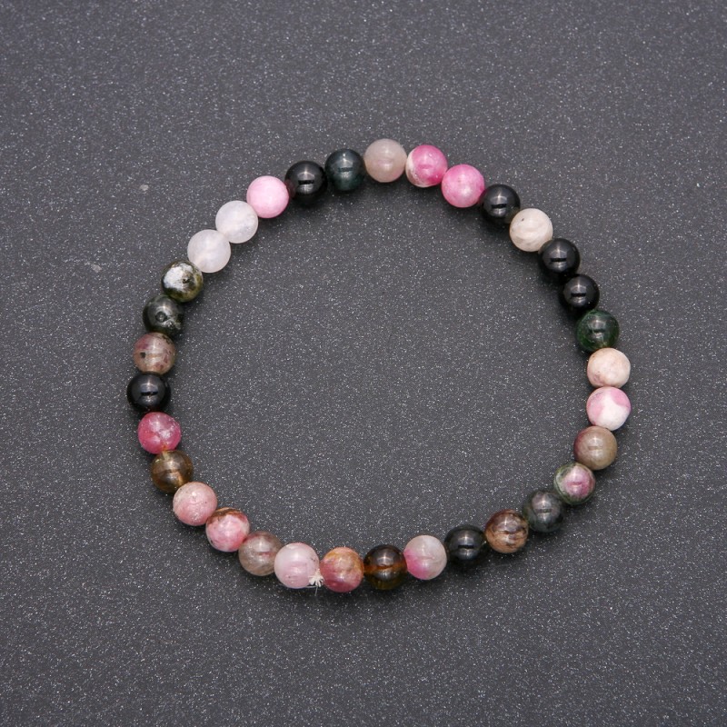 Brățară din turmalin natural pe elastic, mărgele netede, diametrul aproximativ 6 mm, circumferința 18 cm