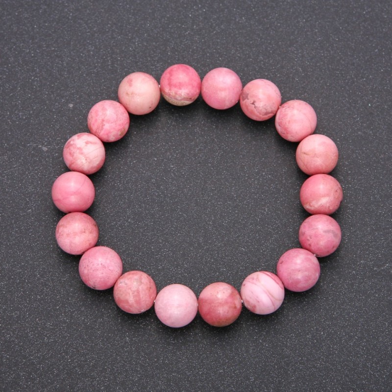 Brățară din rodohrozit natural pe elastic, bilă netedă, diametrul 8(±)mm, lungimea 18cm