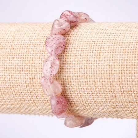 Brățară din cuarț roz căpșună, pe elastic, fațetată, diametru 8×12 mm (aprox.), lungime 18 cm