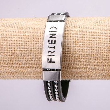 Brățară cu inserții metalice, lungime 21 cm, grosime 15 mm, din cauciuc, culoare neagră, cu închidere