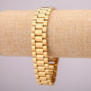 Brățară metalică din oțel inoxidabil cu închidere, grosime 16,5 mm, lungime 21 cm, culoare metalică aurie