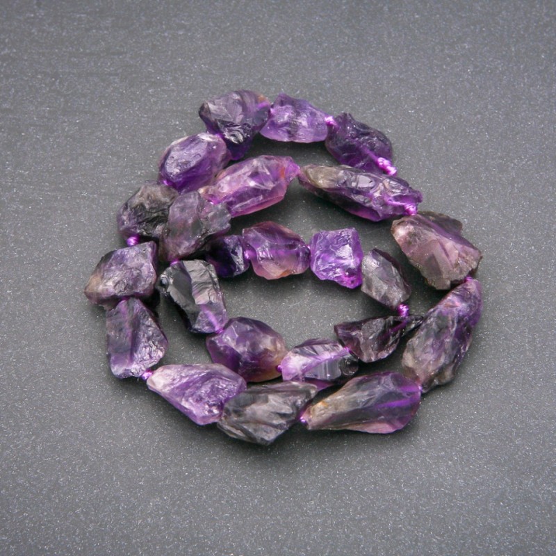 Mărgele din ametist brut, pe șnur, diametrul 15x23 mm (±), lungime 42 cm