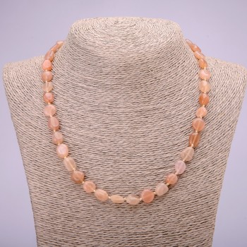 Colier din selenit natural, șlefuit rotunjit, diametrul 7×9 mm (±), lungime 48 cm