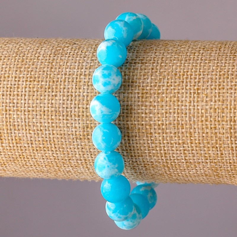 Brățară din larimar sintetic, mărgele acrilice pe elastic, sferice, diametrul 10 mm, circumferința 18 cm