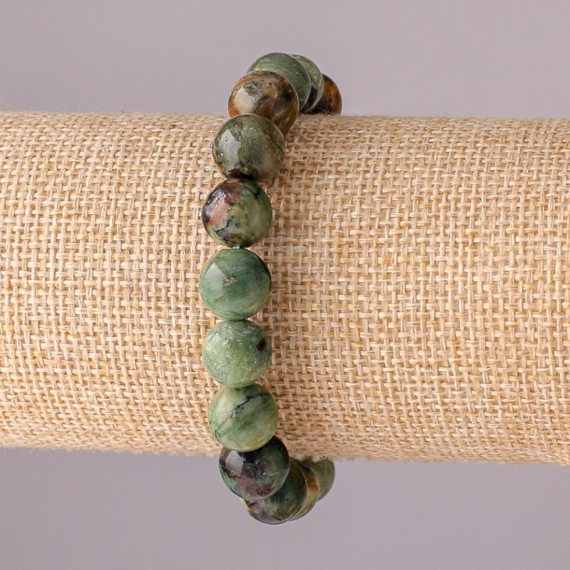 Brățară din jasper natural, pe elastic, mărgele sferice netede, diametrul 10 mm, circumferința 18 cm
