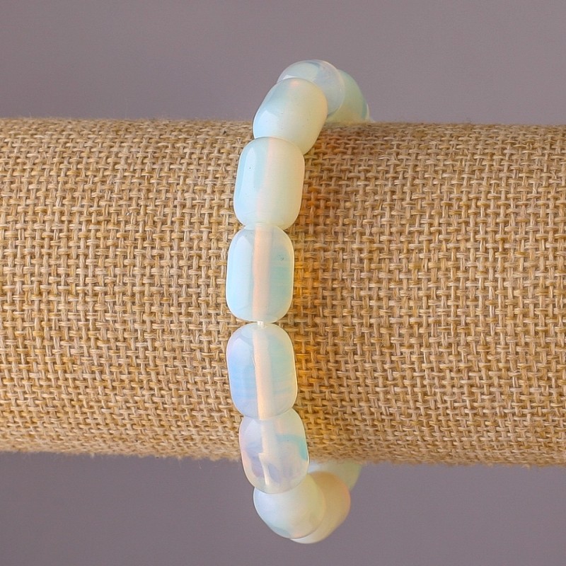 Brățară din piatră lunară, formă butoi, pe elastic, 10×14 mm, circumferință 18 cm