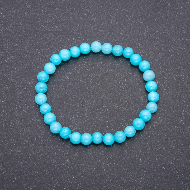 Brățară cu acvamarin pe elastic, bile netede, diametrul 6 mm, circumferința 18 cm