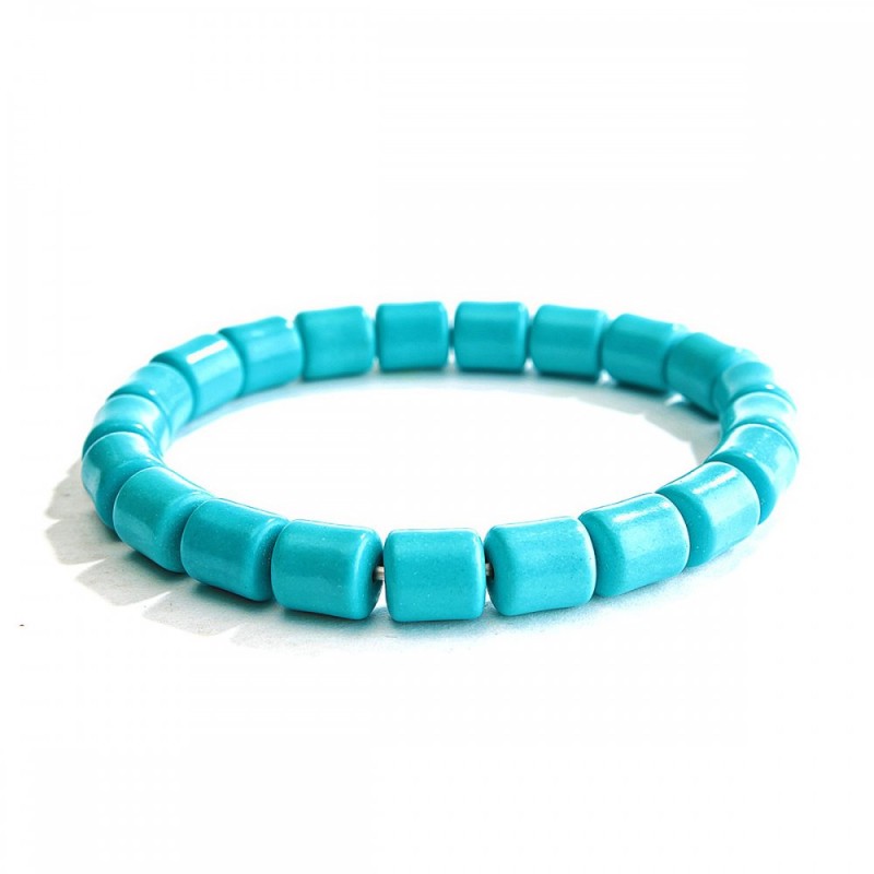 Brățară pe elastic cu turcoaz albastru, pietre cilindrice 8,5×9 mm (+-)