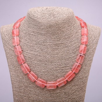 Намисто з натурального каменю Халцедон прямокутник, діаметр 13х18мм, довжина 48см