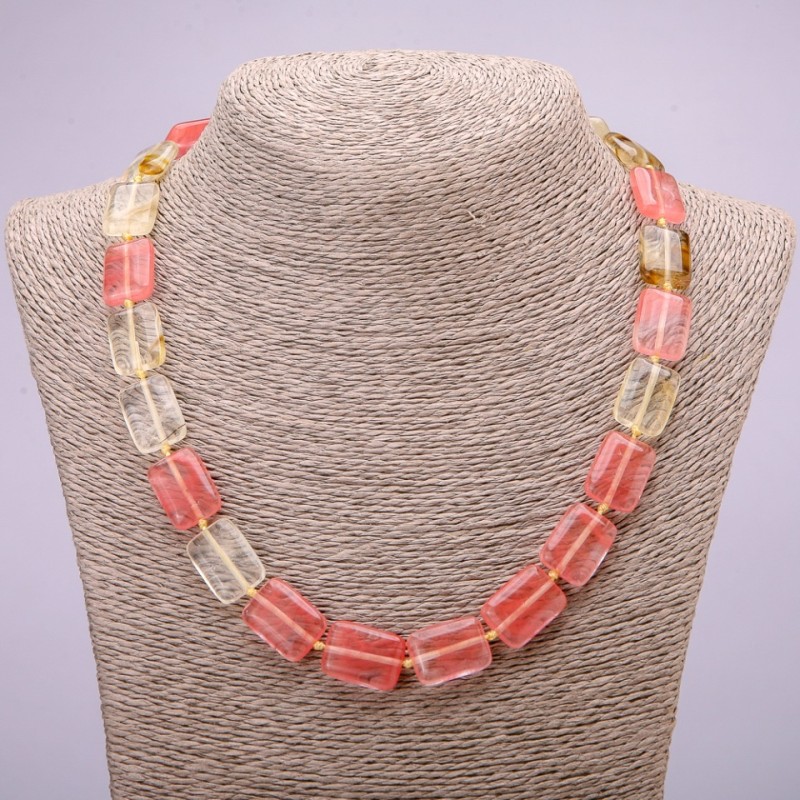 Colier din calcedonie naturală, formă dreptunghiulară, diametrul 13×18 mm, lungime 48 cm