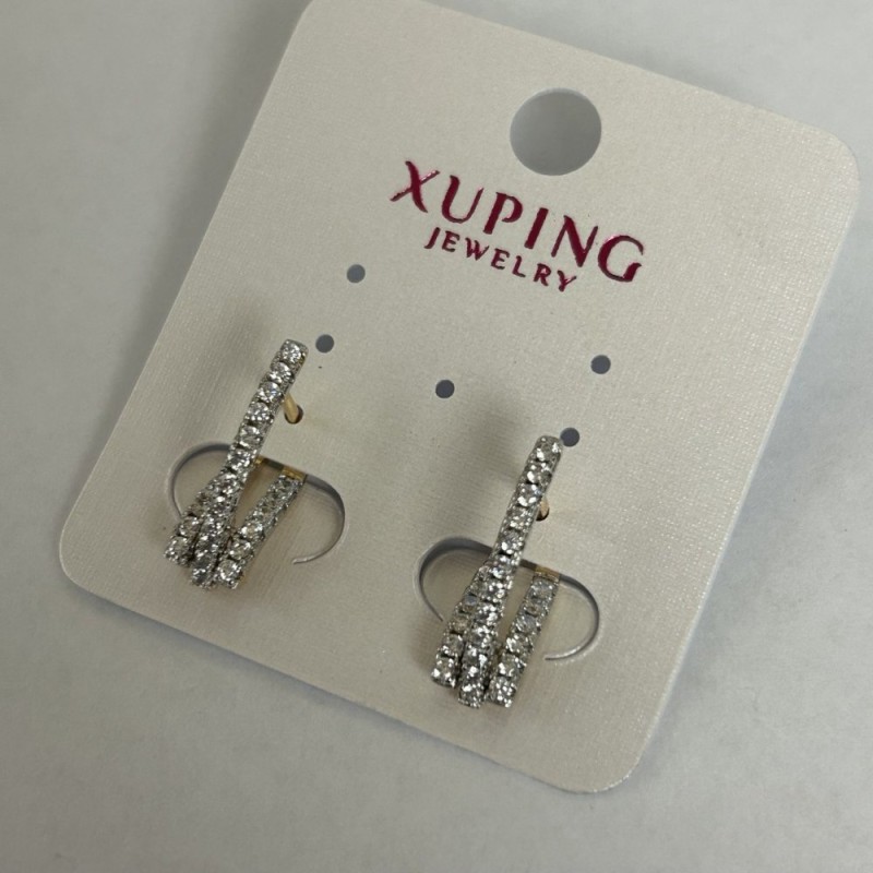Cercei Xuping cu cristale albe, 2x20 mm, rodiu și placare cu aur de 18k
