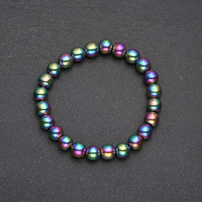 Brățară din hematit cu placare lucioasă, bile netede, diametrul de 8 mm, lungime 18 cm pe elastic