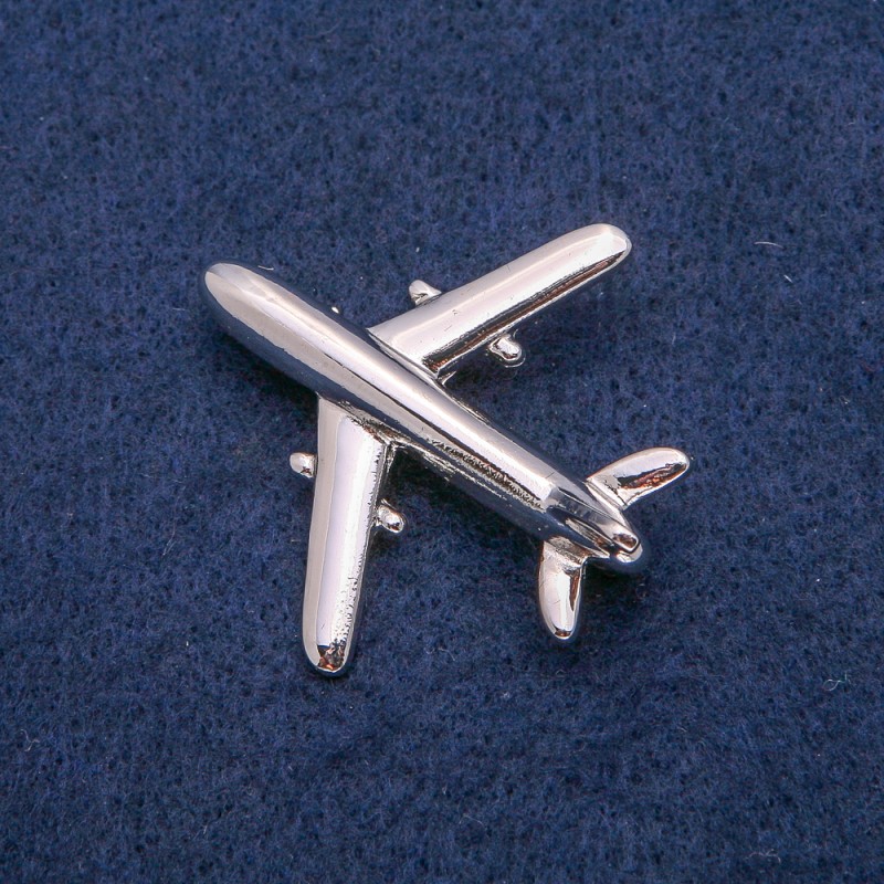 Broșă avion din metal argintiu, 40×39 mm