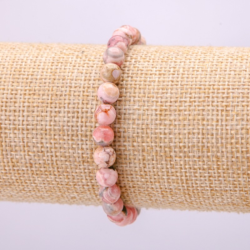 Brățară din rodocrozit, bile netede, diametrul de 6,5 mm, lungimea 18 cm