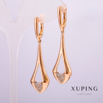 Cercei Xuping placare cu aur 18K cu cristale albe 55×18×14 mm +