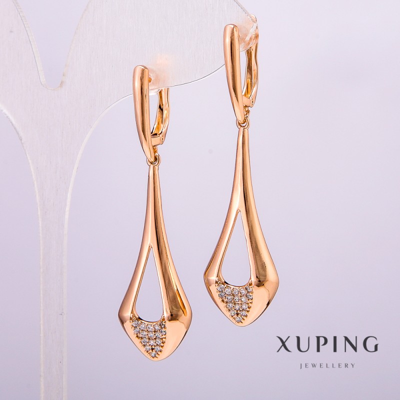 Cercei Xuping placare cu aur 18K cu cristale albe 55×18×14 mm +