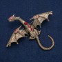 Broșă Dragon auriu din metal cu strasuri roșii și de culoare benzină, 90×78 mm +