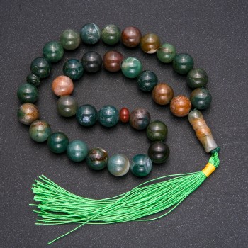 Mala din piatră naturală - jasper verde, 33 mărgele, bile netede, diametrul aproximativ de 12 mm; inserție din jasper verde