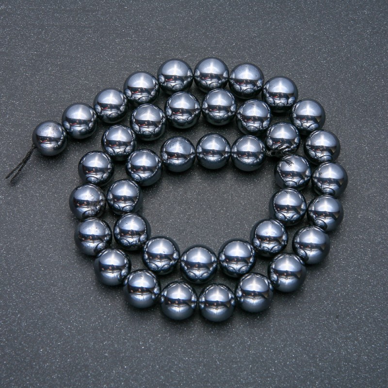 Mărgele Terahertz pe șnur, bile netede, diametrul 12 mm, lungime 39 cm