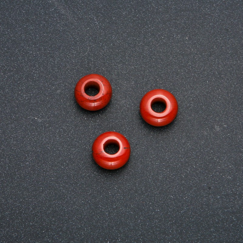 Mărgea Pandora din piatră naturală jasper roșu, 14×7 mm, diametrul găurii 5,5 mm +