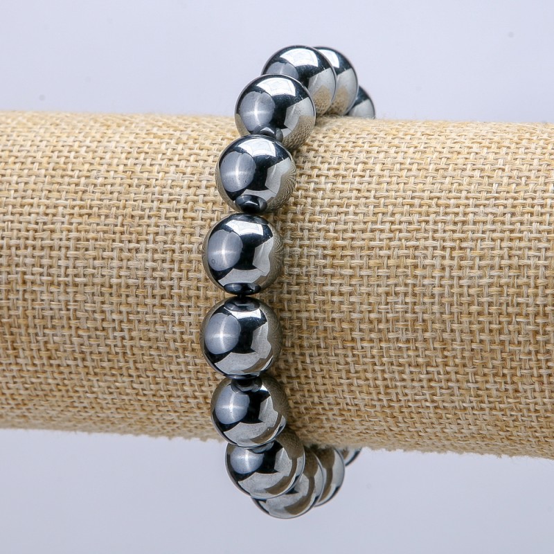 Brățară din piatră terahertz pe elastic, diametrul 12 mm, lungime 18 cm +