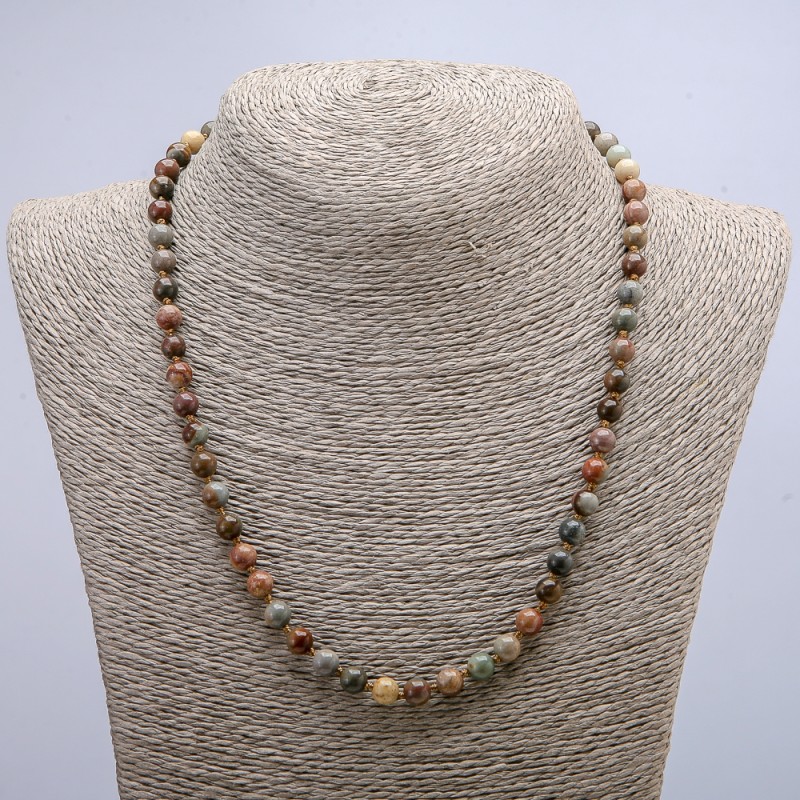 Colier din jasper natural, mărgele netede, diametrul de 6 mm, lungime 46 cm +