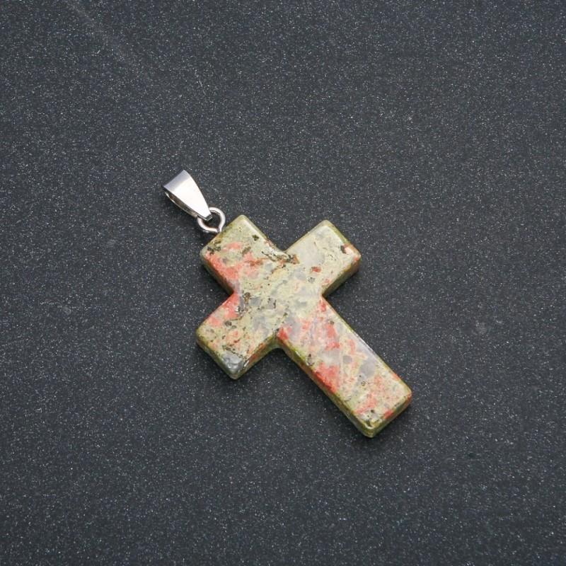 Pandantiv Cruce, piatră heliotrop unakit 50x28 mm +