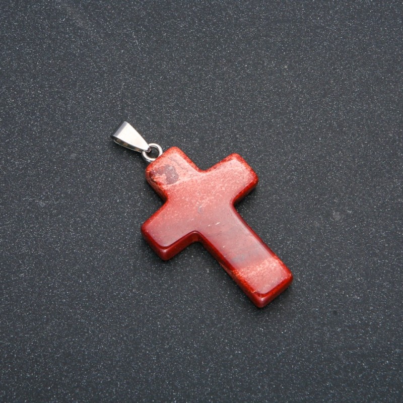 Pandantiv Cruce, jasper roșu 50×28 mm