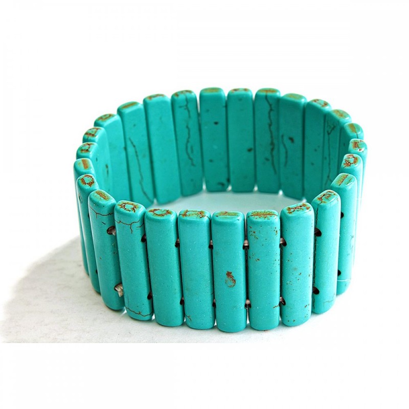 Brățară elastică din turcoaz verde cu vene, pietre alungite 7×30 mm (+/-)