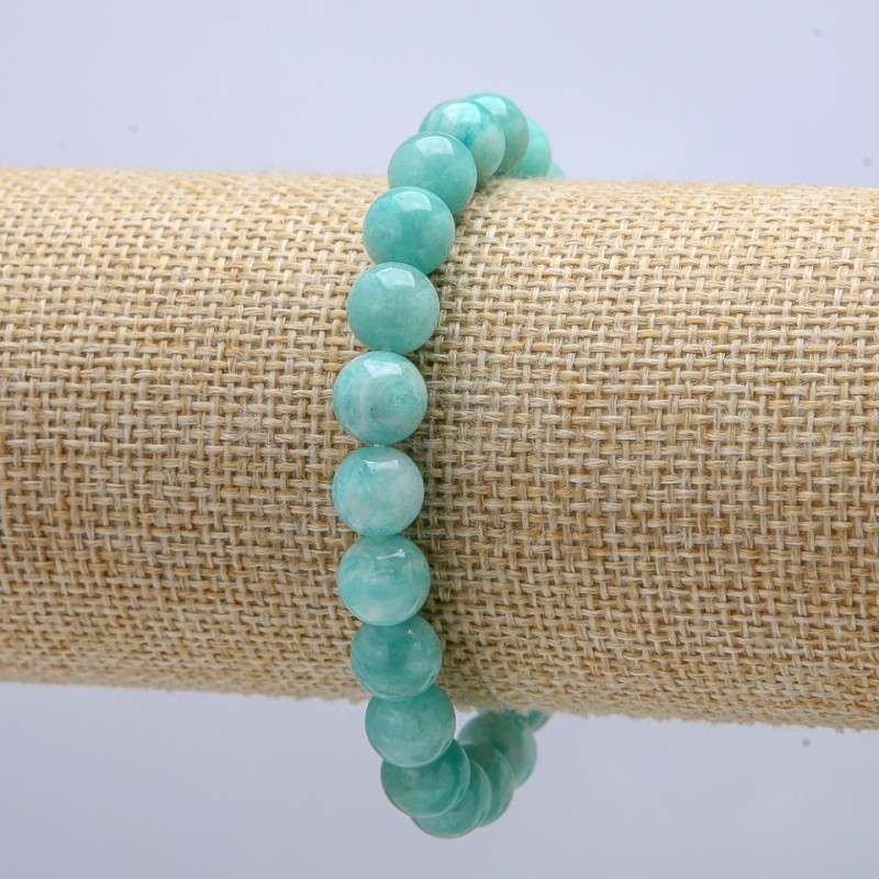 Brățară pe elastic din piatră naturală amazonit, bile netede, diametrul 8 mm, circumferința 18 cm +