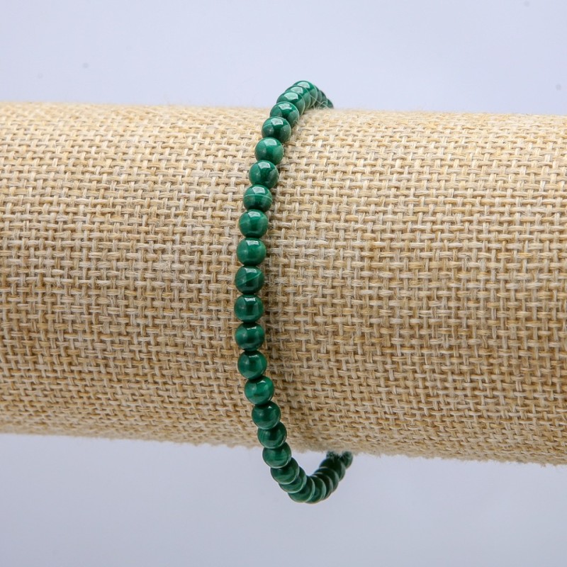 Brățară din malahit natural pe elastic, mărgele netede, diametrul 4 mm, lungime 18 cm +