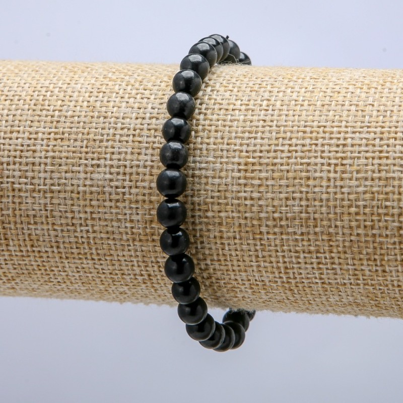 Brățară elastică din piatră naturală, mărgele netede de șungit, diametrul 6 mm, lungime 18 cm +