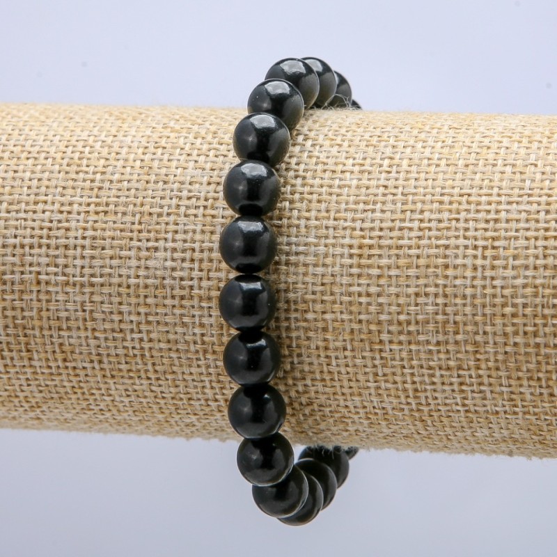 Brățară elastică din șungit natural, bile netede, diametru 8 mm, lungime 18 cm +