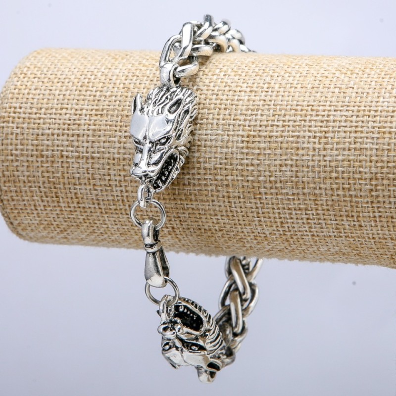 Brățară-lanț «Capul Lupului» din metal argintiu 15×37 mm, grosime 8 mm, lungime 20 cm +