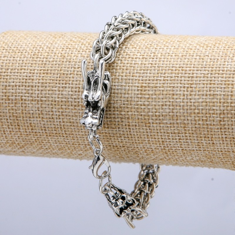 Brățară lanț «Capul Dragonului» metal argintiu 10×32 mm, grosime 8 mm, lungime 20 cm +