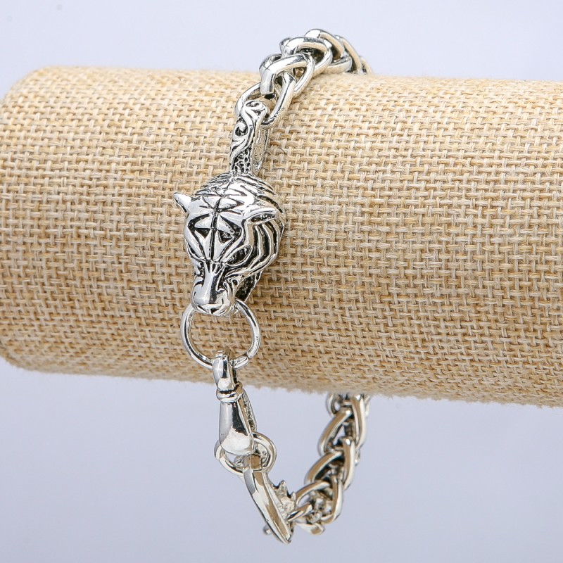 Brățară lanț «Tigrul» din metal argintiu, 15×34 mm, grosime 8 mm, lungime 20 cm +