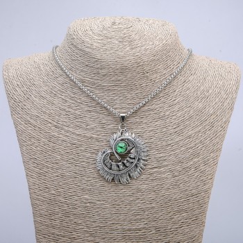 Кулон "Перо з оком дракона" 50х40мм на ланцюжку, довжина 70см + - сріблястий метал