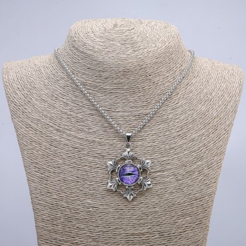 Кулон "Око дракона в оправі" 50х35мм на ланцюжку, довжина 70см + - сріблястий метал