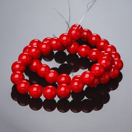 Mărgele de coral pe șnur (presate) – bile netede, diametrul de 12 mm, lungime 40 cm