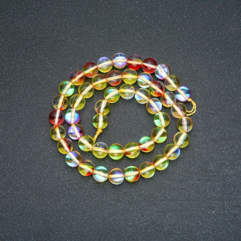 Mărgele pe șnur din sticlă opală, galben-roșu hameleon, bile netede, diametrul 8 mm, lungime 38 cm +