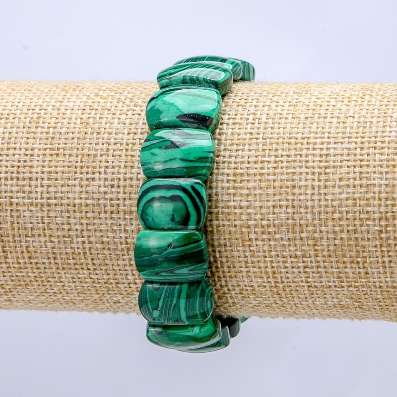 Brățară pe elastic din malahit (presat) verigi netede 16×11 mm+