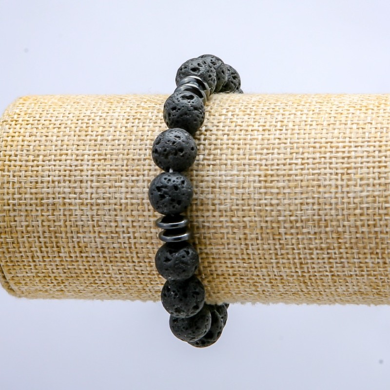 Brățară elastică din lavă, diametrul 10 mm +/-, cu inserții întunecate