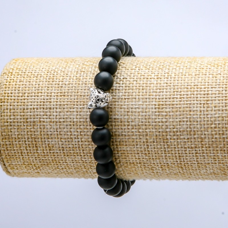 Brățară elastică din șungit (artificial), diametrul 8 mm ±, Leopard, lungime 18 cm+